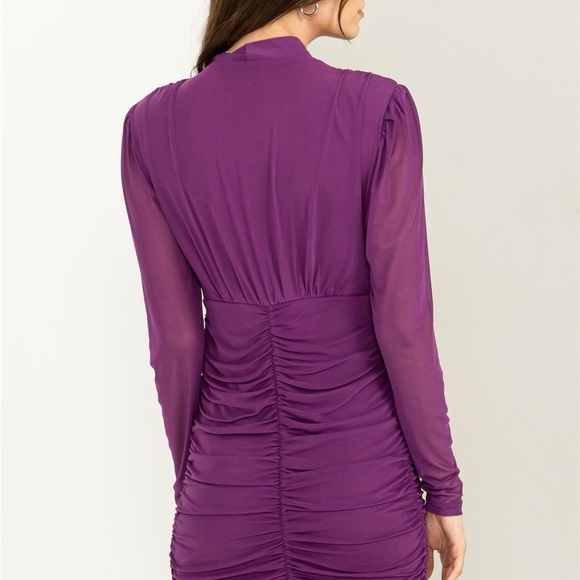 Purple Sheer Long Sleeve Mini Dress NWT - Picture 6 of 12